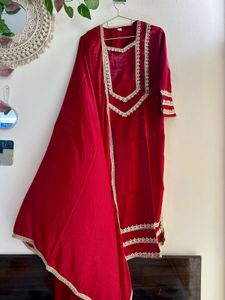 Bridal maroon japan silk Embroidery suit pant set
