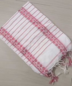 74)Bengal Red White Pure Cotton Saree