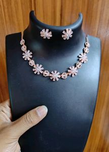 Rose Gold Stone Studded Jewellery Set