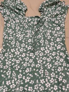 Green Floral Puff Sleeve Dress