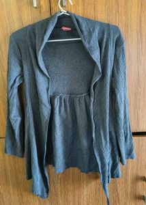 Elegant Gray Open-Front Cardigan