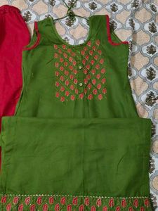 green embroidered kurta set
