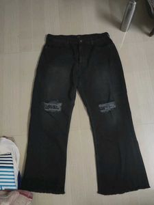 Black Distressed bootcut Jeans with hem