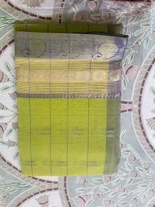 Green Cotton saree with Blue Border