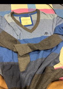 Aeropostale Striped V-Neck Knit Sweater Cum Sweats