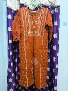 Orange Embroidered Kurta Set