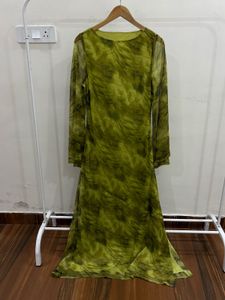 Flowy Green Abstract Print Maxi Dress