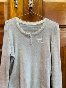 Cute Long Sleeve Lace Trim Top