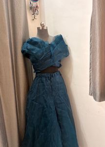 Teal Organza Lehenga Set
