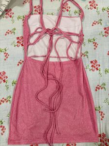 Shimery Pink Mini Backless Dress