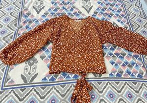 Terracotta Floral Crop Top with Bow