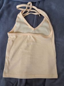 Light Yellow Halterneck Ribbed Tank Top
