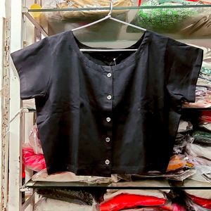 L &amp; XL size Black Button-Up Cropped Top