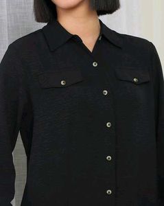 Chic Black Textured Button-Up Shirt