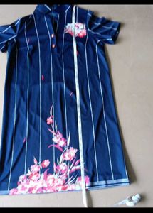 Navy Striped Floral Polo Dress