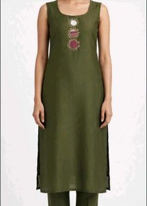 Stylish Olive Green Kurta Set with Mirror Work