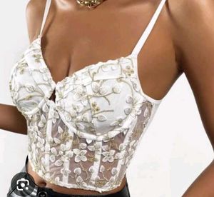 White Floral Sheer Corset Top