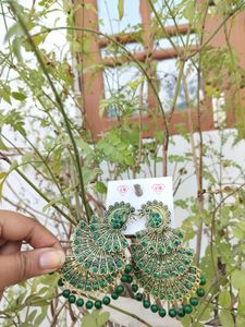 Green Peacock Dangle Earrings