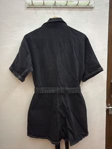 Black Denim Jumpsuit with Belt