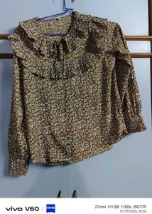 Floral Print Ruffle Neck Blouse