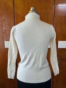 Cream Mock Neck Knit Sweater