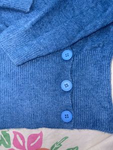Blue Knit Sweater with Button Detail