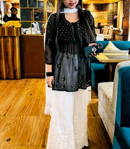 Black Mirror Work Chikankari Kurti