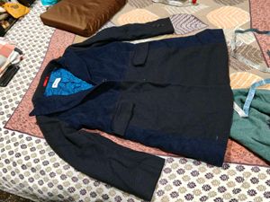 Men's Navy Blue Textured Blazer winter long korean