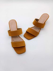 Mustard Yellow Vegan Leather Block Heels 2 Inches.