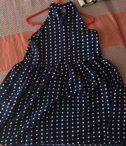 Chic Navy Polka Dot Halter Dress