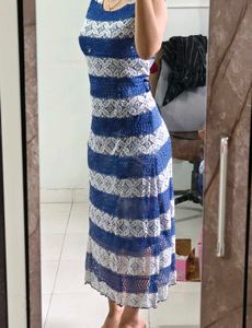 Blue & White Striped Lace Dress
