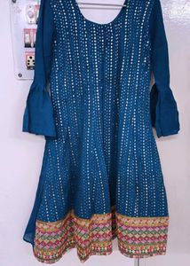 Teal Sequined Kurta and garara