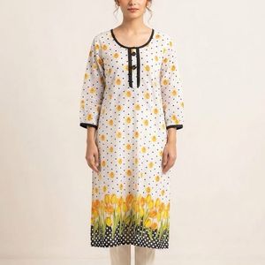 White Kurta with Floral Print
