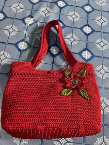 Handmade Red Crochet Flower Shoulder Bag