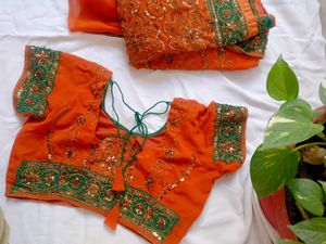 Orange Embellished Saree with Blouse