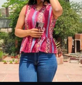 Stylish Peplum Kurta Top and blue denim