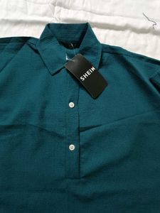 Teal Collared Button-Up Tunic Top