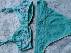Cute Blue Floral Print Bra &amp; Panty Set