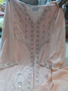 Elegant Peach Kurta Set with Sequins