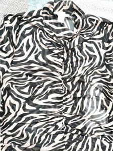 Animal Print Ruched Mesh Top