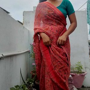 Beautiful Printed Red Saree