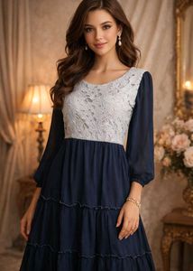 new Elegant Navy Blue Lace Gown