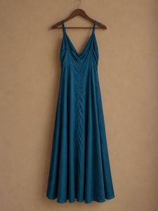 Elegant Teal Wrap V-Neck Maxi Dress