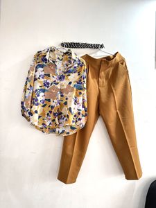 Chic Floral Print Collared Shirt and pant pair