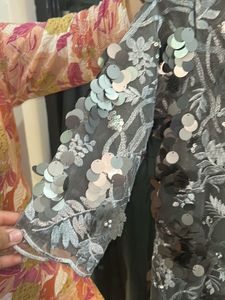 Gray Sharara Sequin Party Dress