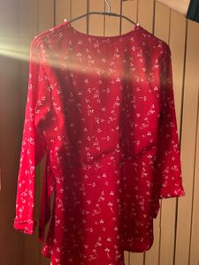 Red Floral Wrap Top