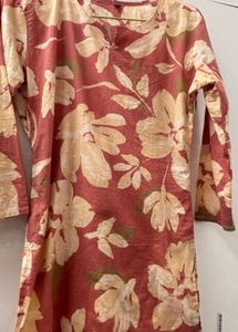 Floral Print Dusty Rose Cotton Kurti