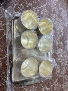Silver Glow Ace Tray + 6 glasses