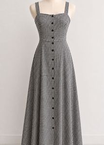 Black and White Gingham Button-Front Maxi Dress
