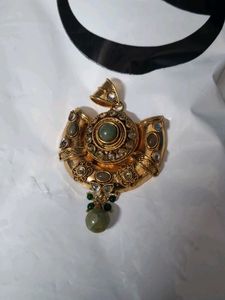Designer Gold Tone Pendant with Green Stones